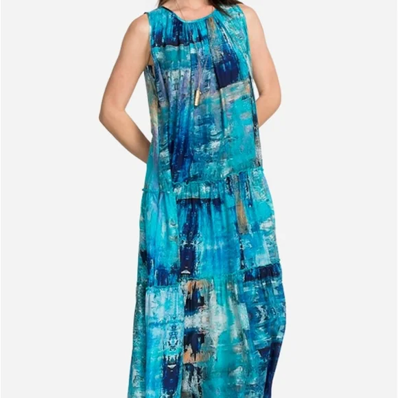 Johnny Was Mint Silk Tiered Maxi Dress sz sm - Picture 2 of 7